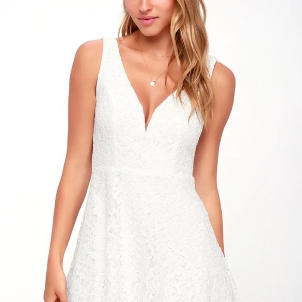 BNWT Lulu’s Declaring My Love White Lace Skater Dress